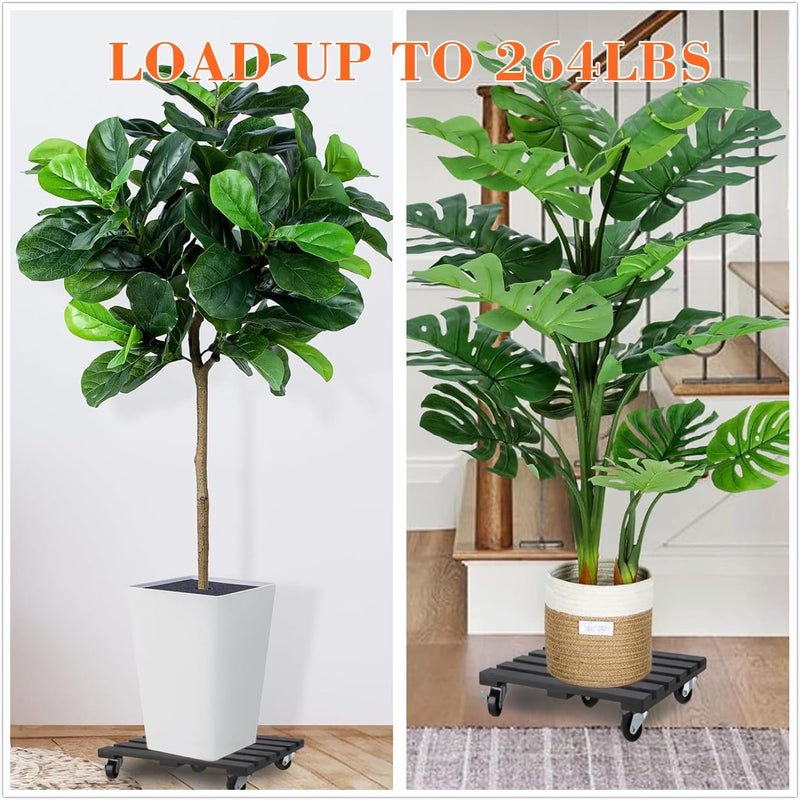 PRAQECZ 2 Pack Plant Stand with Wheels, 12" Rolling Plant Stand 264 LBS Heavy Duty Wooden Square Plant Caddy with Metal 360° Lockable Caster Wheels for Outdoor Indoor Large Plant Pots, Flower Pot, Patio-Black - Image 2